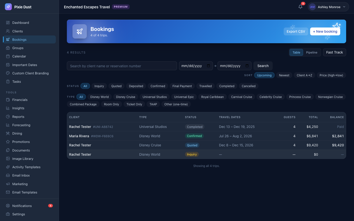 Booking & Pipeline Management | Pixie Dust CRM